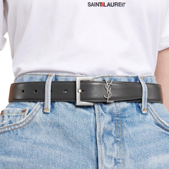 NWT! New!! Authentic Laque YSL Saint Laurent Monogram Leather BeltGrey MSRP $575 - Picture 1 of 17
